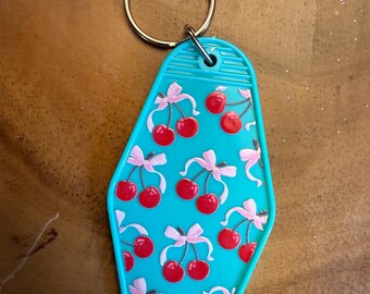 Acrylic Teal Blue Cherry Keychain
