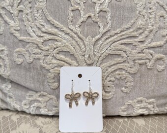 Gold Bow Earings (Bling)(comes with back) sterling silver hooks