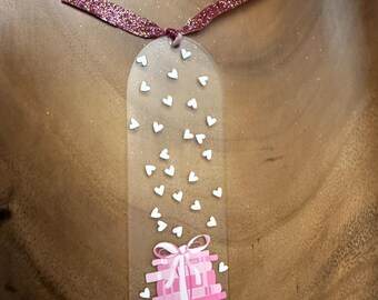 Acrylic bow bookmark with ribbon.