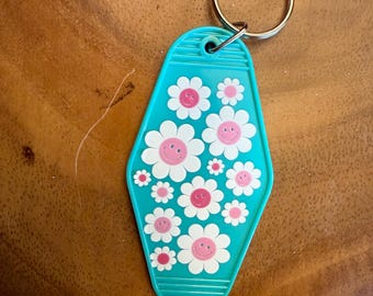 Acrylic Teal Blue Flower Keychain