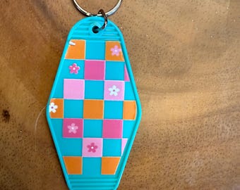 Acrylic Teal Blue Flower Keychain