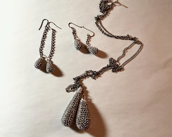 vintage rope necklace & 2 style earrings