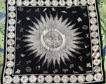 Astrology silk scarf in black & white Laurel design