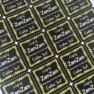 Gift of Zamzam Water Stickers or Dates Stickers. A4 sheet. Different Size Stickers Available. Custom Text.