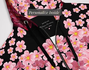 Personalized Floral Hoodie Custom Name Sweatshirt for Women Flower Pattern Hoodie Gift for Daughter Cozy Oversized Zip Botanical Jacket