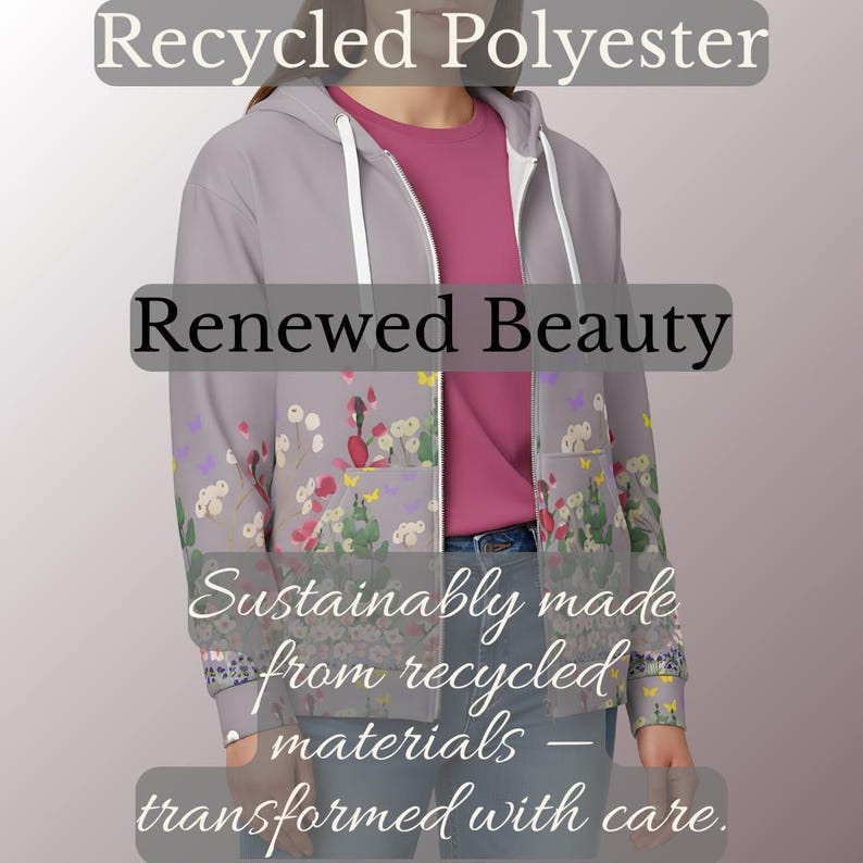 Womens Floral Zip Hoodie Unisex Sweatshirt Flower Pattern Jacket Botanical Design Casual Wear Stylish Outerwear Recycled Polyester Cozy image 14