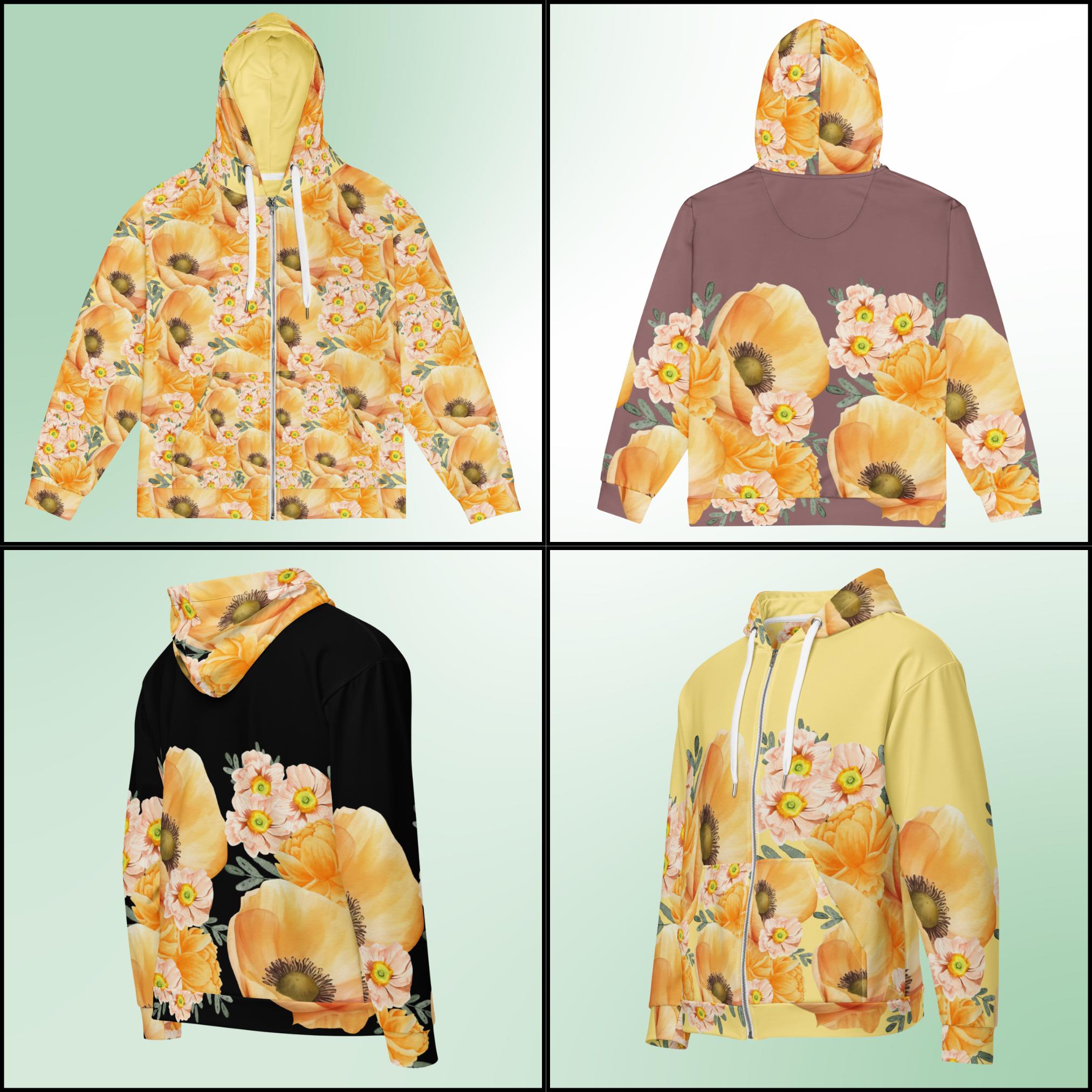Poppy Floral Print Women's Zip Up Hoodie