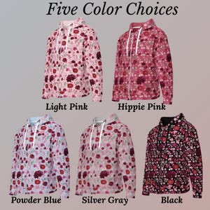 Womens Floral Zip Hoodie Sweatshirt Flower Pattern Botanical Print Casual Layer Stylish Outerwear Colorful Design Feminine Zipper Jacket image 5
