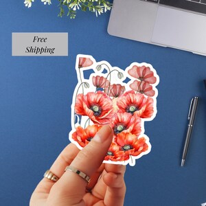 Roter Mohnblumenkuss-Schnittaufkleber für Journalzubehör für Mama Lebendige Blumenaufkleber für Kindle Botanischer Aufkleber Laptop Aufkleber für Scrapbook