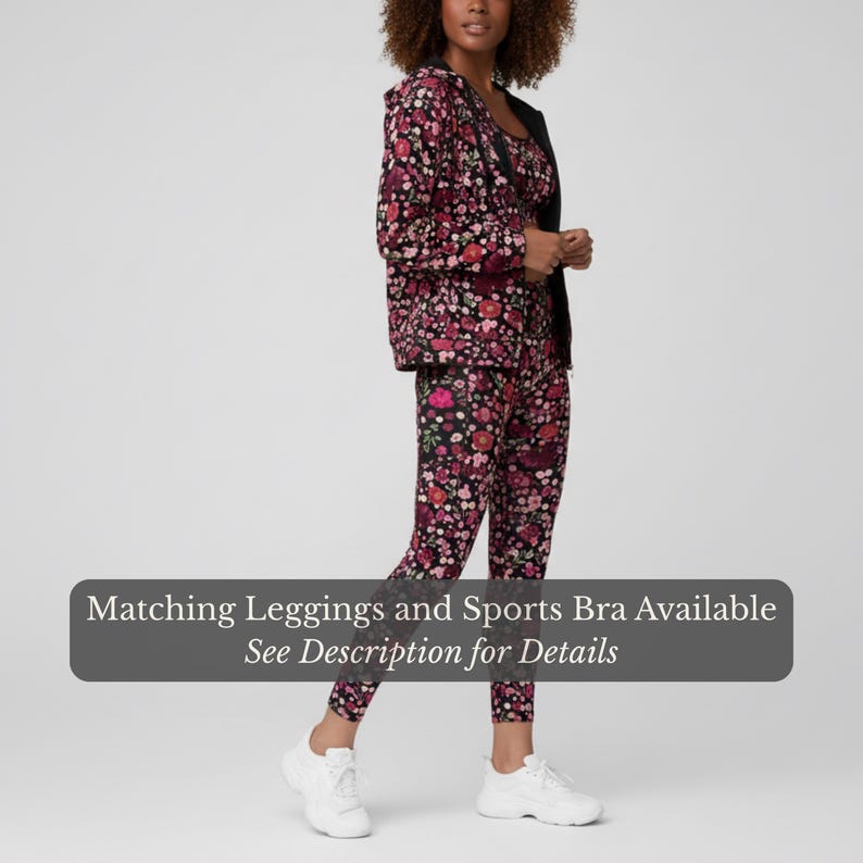 Womens Floral Zip Hoodie Sweatshirt Flower Pattern Botanical Print Casual Layer Stylish Outerwear Colorful Design Feminine Zipper Jacket image 17