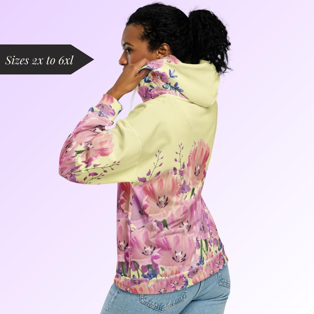 Floral Zip Hoodie Pastel Tulip Design Sweatshirt for Flower Lover With ...