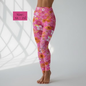 Floral Yoga Legging High Waist Compression Tight Fitting Workout Pink Pattern Athletic Wear Colorful Design Fitness Apparel Exercise
