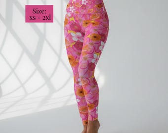 Blumen Yoga Legging Hohe Taille Kompression Eng Anliegende Workout Rosa Muster Sportkleidung Bunte Design Fitness Bekleidung Übung