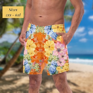 Hortensia bloemenprint heren zwembroek voor vader cadeau Strandkleding voor familievakantie Zwempak voor jongens Levendig ontwerp zwemshort met zakken