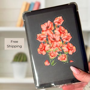 Sticker floral coquelicot orange pour Kindle fleur sticker cadeau pour amoureux des plantes Sticker pour ordinateur portable décoration de bouteille d'eau accessoire floral vibrant cadeau