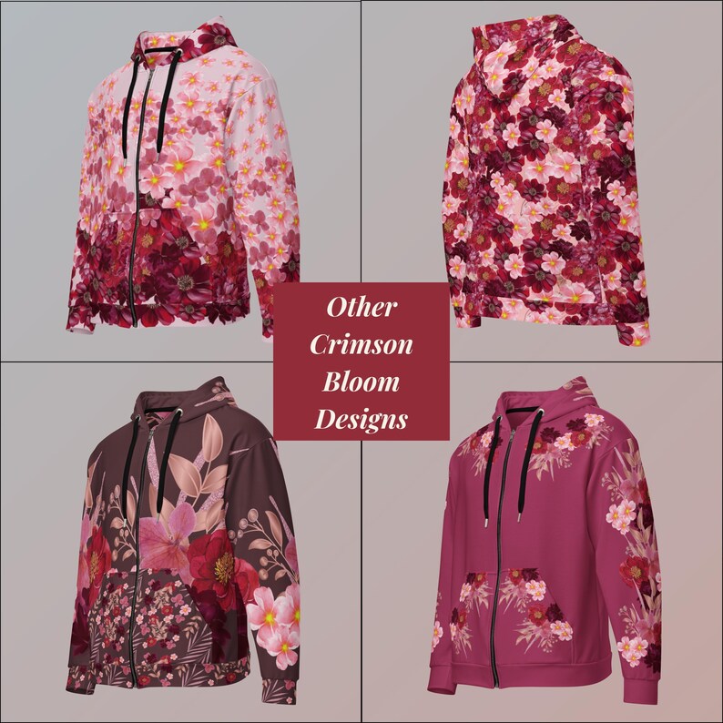 Womens Floral Zip Hoodie Sweatshirt Flower Pattern Botanical Print Casual Layer Stylish Outerwear Colorful Design Feminine Zipper Jacket image 14