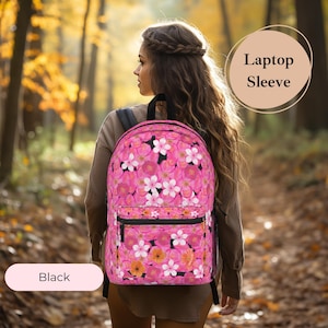 Sac à dos floral rose pour diplômé universitaire, cartable pour ordinateur portable avec poches, sac fourre-tout pour fille, accessoire de voyage, cadeau pour enfant, sac fourre-tout à fleurs