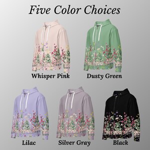 Womens Floral Zip Hoodie Unisex Sweatshirt Flower Pattern Jacket Botanical Design Casual Wear Stylish Outerwear Recycled Polyester Cozy image 5