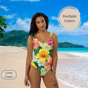 Tropical Bathing Suit Vibrant Print One Piece Swimsuit High Leg Swimsuit for Women Floral One Piece Bathing Suit Flower Beach Wear for Women