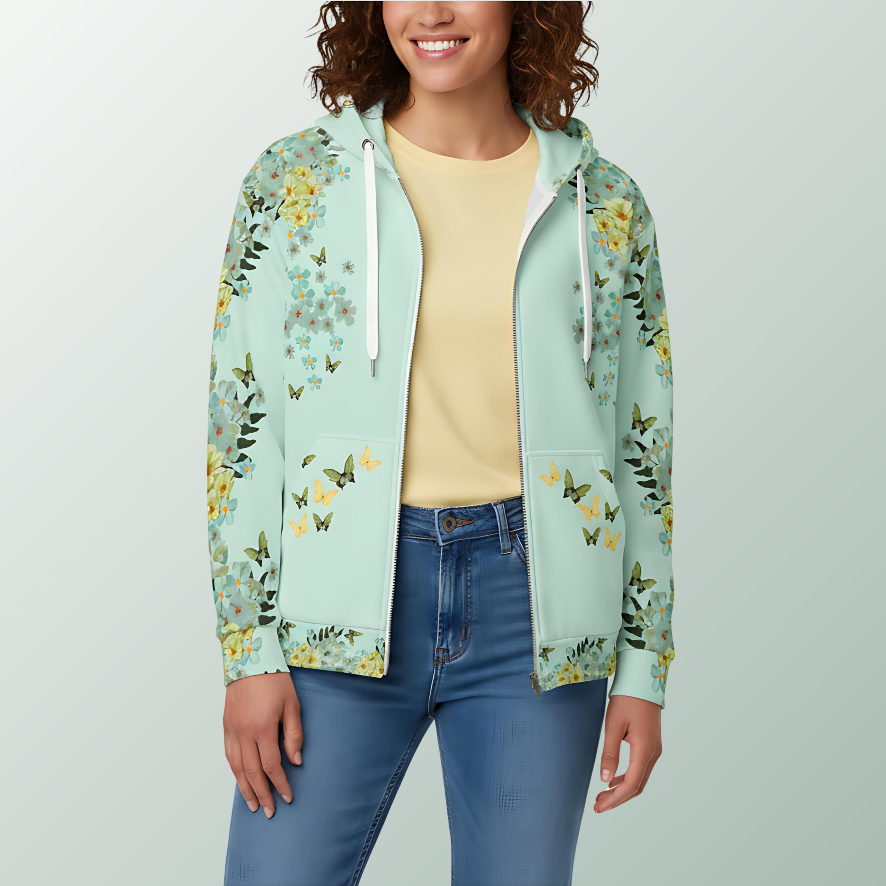Floral Hoodie With Zipper - Etsy