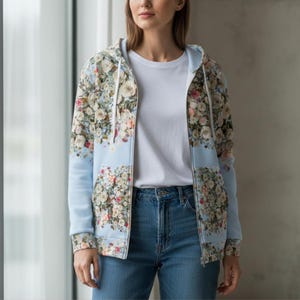 Floral Zip Hoodie Cozy Vibes Rose Jacket Women Vintage Design Colorful Flower Sweatshirt Gift Nature Enthusiast Spring Season Casual Wear