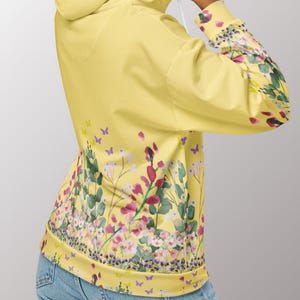 Soft Fleece Hoodie Floral Design Sweatshirt Zip Front Jacket Flower Sleeve Detail Women Botanical Pattern Cozy Warm Layer Comfortable Daily Wear Casual Outerwear Full Zipper Closure Fashion Forward Style Versatile Wardrobe Essential Perfect