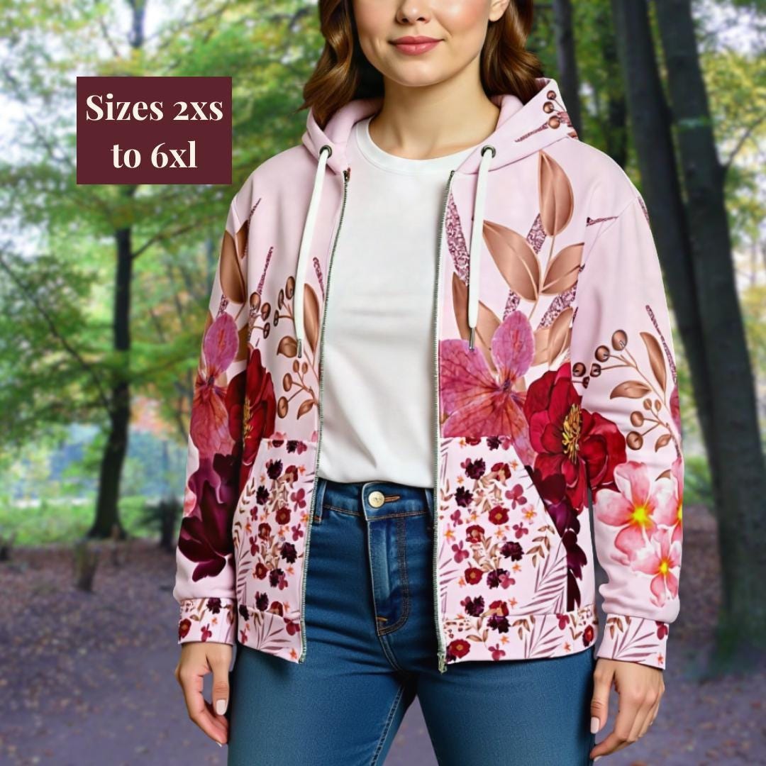 Burnt Sky Petals Peach Full Zip Hoodie for Women main image 1