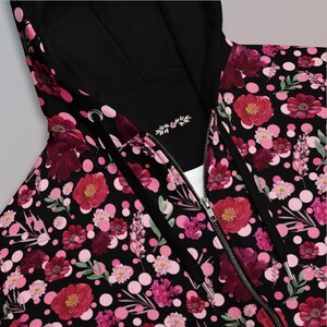 Flower Pattern Sweatshirt Womens Zip Hoodie Botanical Design Stylish Outerwear Casual Layering Piece Feminine Fashion Statement Blooming Floral Motif Comfortable Daily Wear Versatile Wardrobe Essential Pretty Jacket Style Cozy Winter Layer