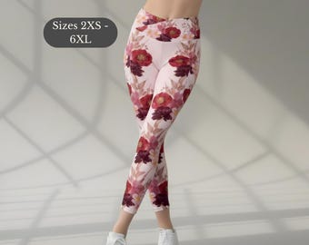 Floral Yoga Legging High Waist Pant Rose Print Tight Pocket Fitness Exercise Clothing Athletic Wear Stylish Design Crossover Waist Pattern