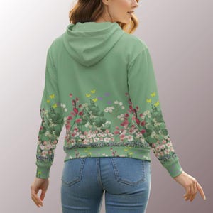 Stylish Botanical Hoodie Floral Pattern Jacket Womens Zip Sweatshirt Unisex Design Casual Fashion Statement Recycled Polyester Material Eco Friendly Outerwear Comfortable Daily Wear Perfect Gift Idea Special Present Thoughtful Choice