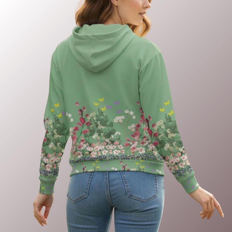 Stylish Botanical Hoodie Floral Pattern Jacket Womens Zip Sweatshirt Unisex Design Casual Fashion Statement Recycled Polyester Material Eco Friendly Outerwear Comfortable Daily Wear Perfect Gift Idea Special Present Thoughtful Choice