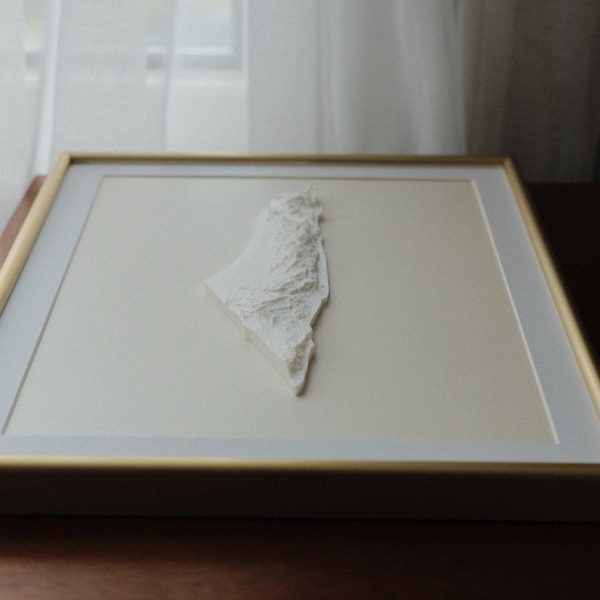 Marco con mapa topográfico 3D de Palestina, decoración para el hogar, arte de pared, regalo, diseño moderno, hecho a mano para apartamentos
