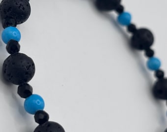 Bracelet in Lava Stone, Obsidian and Turquoise Paste