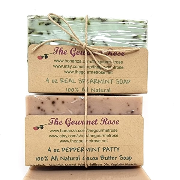 8 oz MINT LOVER'S SAMPLER Soap Peppermint Spearmint Cocoa Shea Butter Chocolate Vegan 100% All Natural Handmade Bath Bar Eco Essential Oil