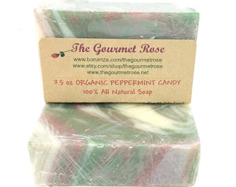 ORGANIC PEPPERMINT SOAP Candy Cane 100% All Natural Handmade Bath Bar Biodegradable Mint Mentha Natural Colorants Essential Oil 3.5 oz