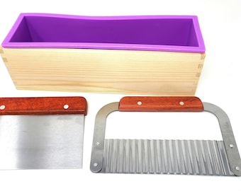 Molde de madera para pan, juego de silicona para jabón, kit para hacer moldes rectos y ondulados, cortadores, caja de madera, moldes para panes, revestimiento de goma para velas, venta al por mayor profesional de 48 oz.
