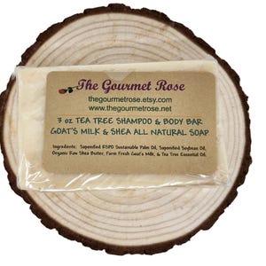 3 oz TEA TREE SHAMPOO Soap Bar Goat&#39;s Milk Shea Butter Goat 100% All Natural Body Handmade Eco-friendly Biodegradable Wrapping Essential Oil