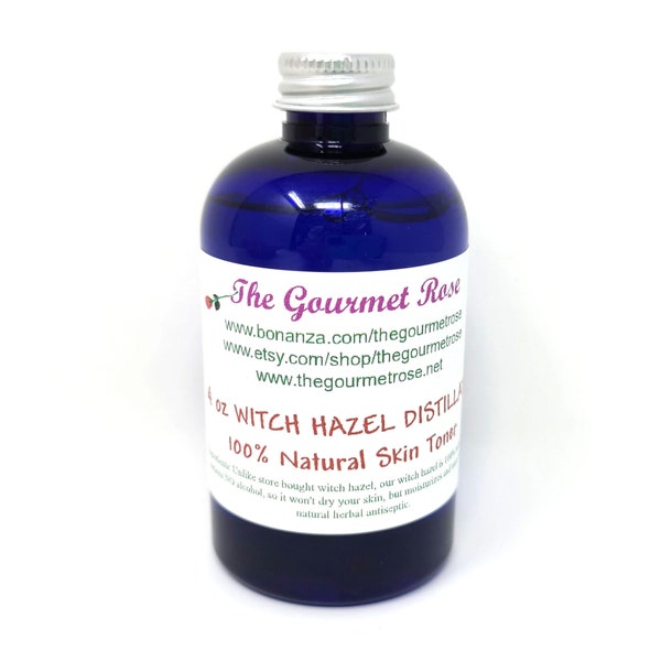4 oz WITCH HAZEL TONER All Natural Distillate Steam Distilled Hamamelis Virginiana Herbal Alcohol Free All Skin Types No Alcohol Astringent