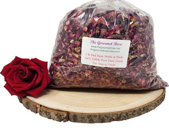 1 lb EDIBLE RED ROSE Tea Petals & Buds Culinary Topper Dry Roses Dried Real Wedding Flowers Confetti Flower Toss Herbal Bulk Wholesale 16 oz