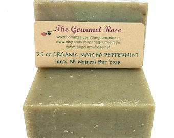 ORGANIC MATCHA PEPPERMINT Soap Handmade Green Tea Mint Aceite Esencial Body Bar 100% All Natural Eco Friendly Sin Gluten Biodegradable 3.5 oz