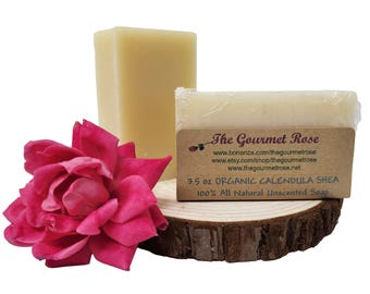 ORGANIC CALENDULA SHEA Soap Certified Butter Sensitive Skin Unscented Baby Soft 100% All Natural Handmade Bath Bar Gluten Free Biodegradable