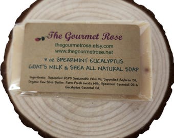 3 oz EUCALYPTUS SPEARMINT SOAP Goats Goat Milk Shea Butter Essential Oil Natural Body Bath Bar Handmade Eco-friendly Biodegradable Wrapping
