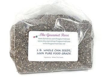 1 lb WHOLE CHIA SEEDS Food Grade Salvia Hispanica Thickener Additive Smoothie Health Drinks Cake Muffins Omega 3 Keto Diet Wholesale Bulk