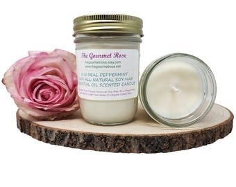 Bougie de soja, menthe poivrée, 8 oz, huile essentielle entièrement naturelle, pot en verre, cire végétalienne pure, parfum naturel, menthol, non toxique, sans plomb ni suie