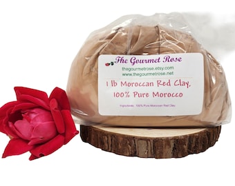 1 lb MOROCCAN RED CLAY Rhassoul Pure Spa Body Wrap Morocco Cosmetic Face Facial Mud Mask Detox Soap Making Bath Bomb Scrub Ingredient 16 oz