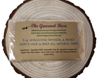 3 oz UNSCENTED OATMEAL & HONEY Goat's Milk Shea Butter Soap Goats 100% All Natural Body Bar Handmade Eco-friendly Biodegradable Wrapping