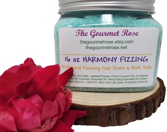16 oz HARMONY FIZZY SALTS Bath Foot Soak Foaming Fizzing Eucalyptus Lavender Essential Oil All Natural Salt Sore Achy Muscle Tired Feet 1 lb