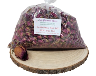 1 libra de botões de rosa vermelha orgânica para chá, botões vermelhos comestíveis, pequenos, inteiros, miniaturas, secos, para decoração de bolos, atacado, 454 g (16 oz)