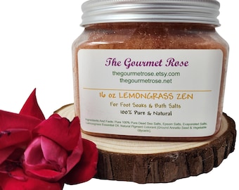 16 oz LEMONGRASS BATH SALTS Foot Soak Relaxing Dead Sea & Pure Epsom Salt Essential Oil Tired Achy Feet Body 100% All Natural Muscle Remedy