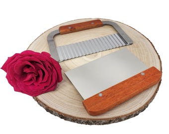 Juego de cortadores rectos y ondulados, lote de 2, kit profesional para hacer jabón, cortador de barra, cortador de pan, proceso en frío y caliente, acero inoxidable, para aficionados y artesanos, madera